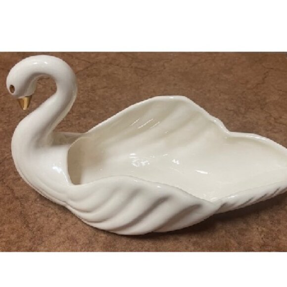 Vintage Swan Planter Trinket Dish: Gold Accents - Picture 3 of 7